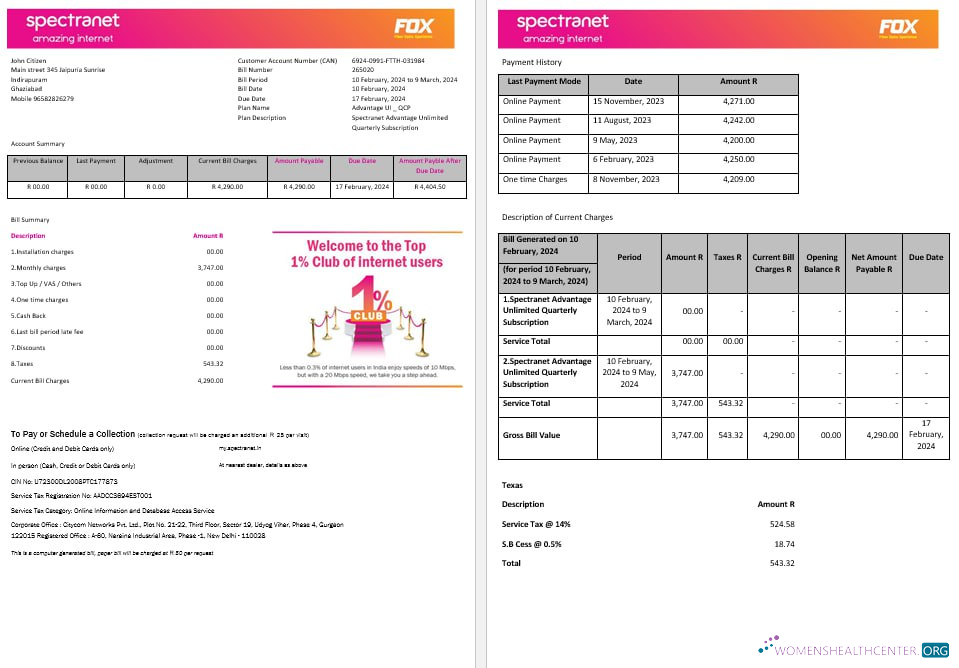 download Nigeria Spectranet amazing internet internet utility bill Word and PDF formats, 3 pages PDF template